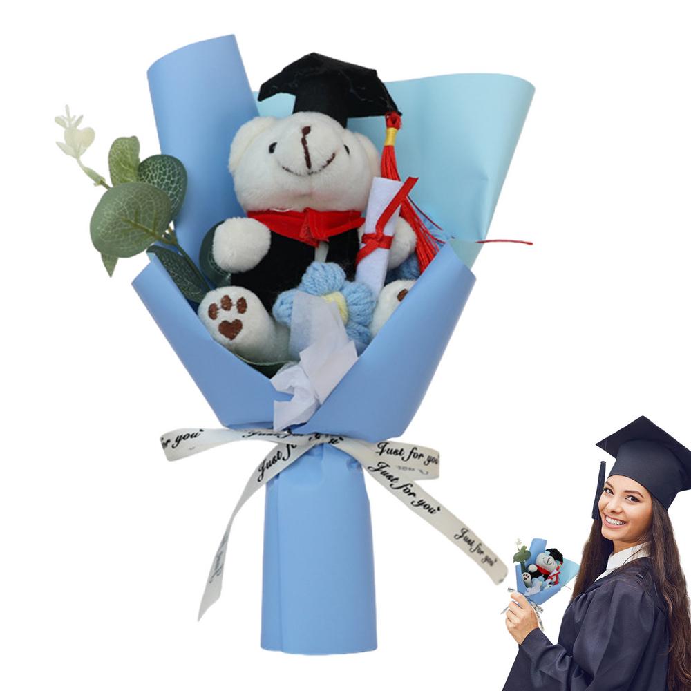 Bear Bouquet Plush Bouquet Handmade Creative Crochet Flowers Woven Plush Bouquet Long-Lasting Flower Arrangement For Graduates