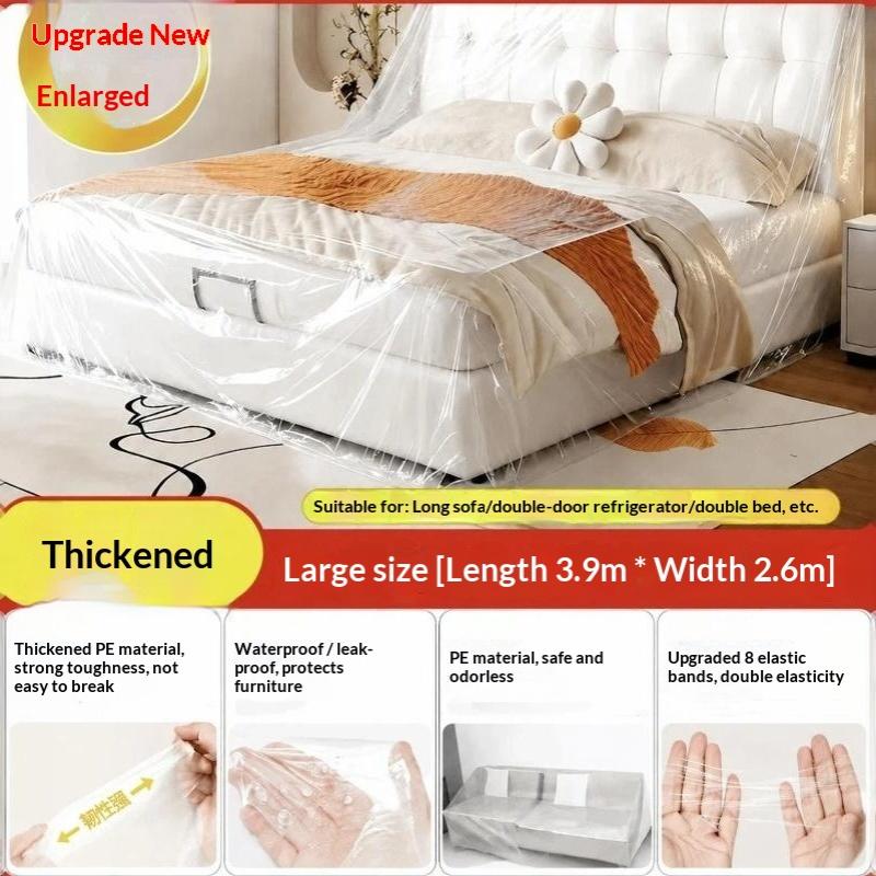 Extra Thick Clear Plastic Bed Cover Waterproof Dustproof Elastic Edges For Home Moving Renovation Long Term Storage