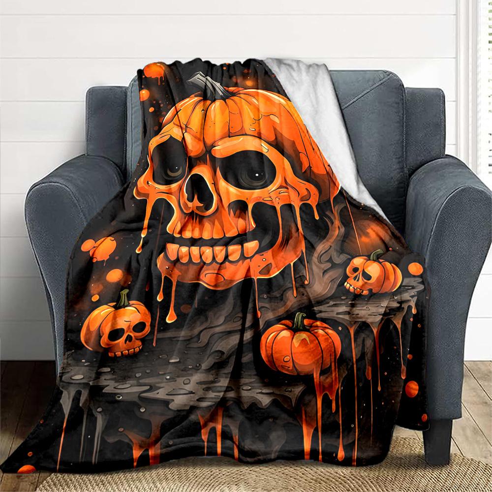 1PC Pumpkin Skull Halloween Decoration Print Blanket, Soft Throw Blanket - Warm & Cozy for Couch, Bed, Office, and Travel Yy250912216