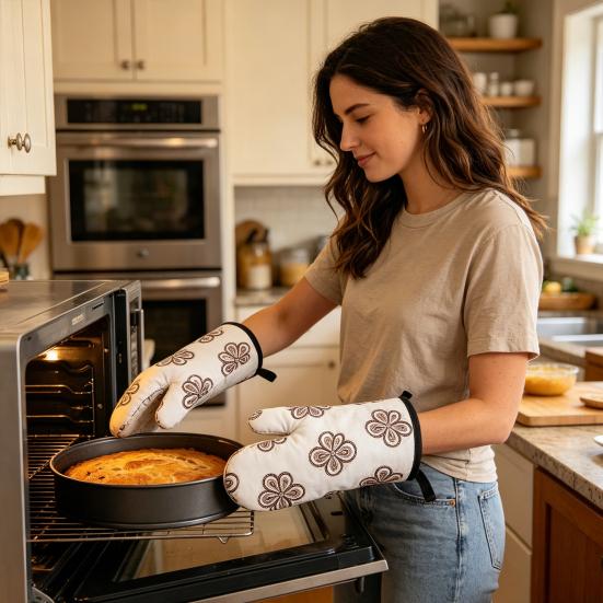2Pcs Heat Resistant Oven Mitts Insulated Gloves Thick Baking Gloves with Anti-Scalding Layer Non-Slip Non-deforming Kitchen Mitts for Baking Cooking