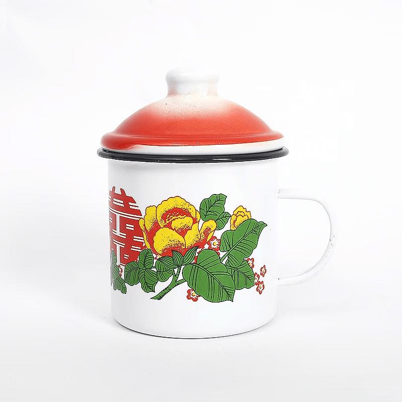 Shangqi Thickened Enamel Mug with Floral Lid