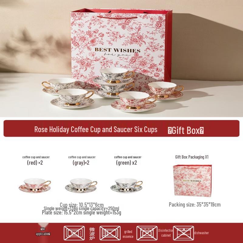 Wuhe Rose Holiday Floral Bone China Dinnerware Set with Coffee Cups