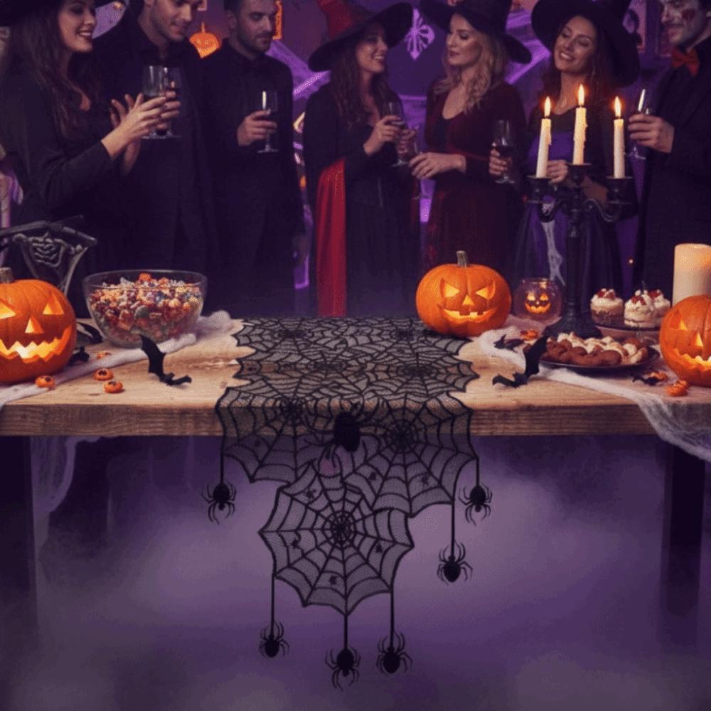 Translucent Spider Web Black Lace Table Runner Mesh Halloween Table Cover  Party Dinning