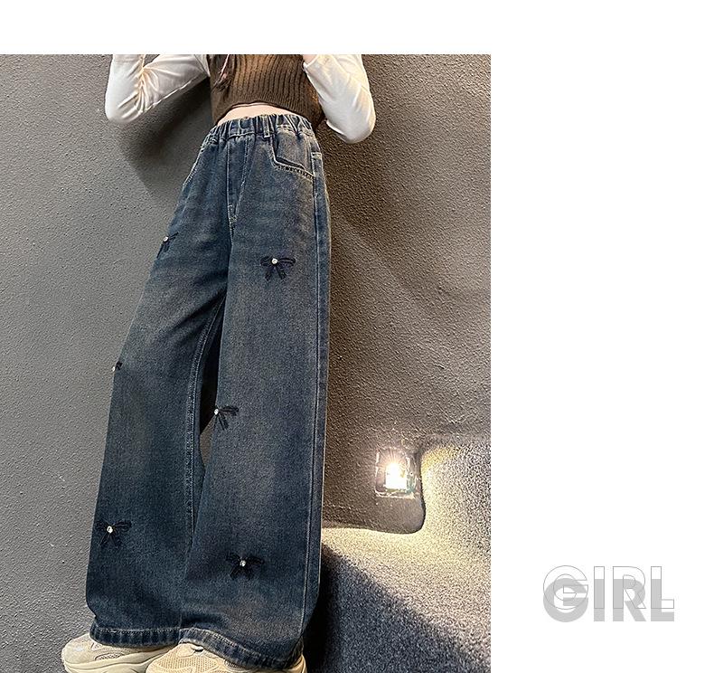 Girls' 2025 Fleece-Lined Wide-Leg Denim Pants - Autumn/Winter Style
