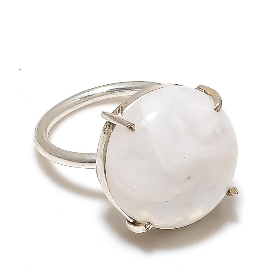 Rainbow Moonstone Gemstone 925 Sterling Silver Jewelry Ring Size Adjustable GK-6004