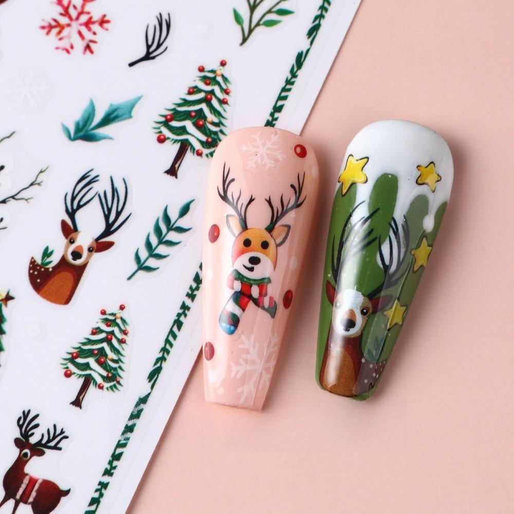 1 st 3D Julnagelkonstklistermärke Julgran Tomte Älg Klockor Snögubbe