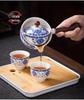 Compact Travel Tea Set with Automatic Rotating Teapot and Side Handle Kung Fu Cups