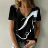 Modieus Dames V-hals Casual T-shirt met Korte Mouwen, Retro Sportstijl Casual Sportkleding