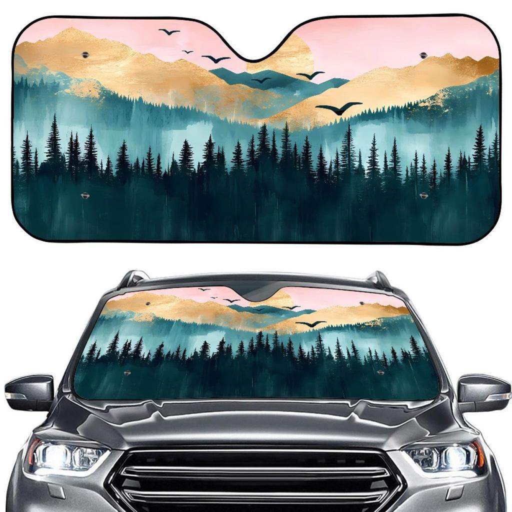 Car Sunshade with Outdoor Camping Design - Customizable Front Windshield Cover