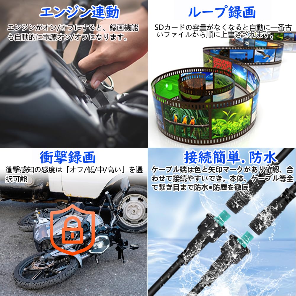 VSYSTO Motorcycle Dash Camera, Front and Rear Camera, Waterproof, 1080P Full HD, 130° Wide