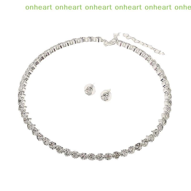 [C]4Pcs/set Women Crystal Jewelry Set For Women Charm Necklace Bracelet Stud Earring White Zircon Chain Necklace