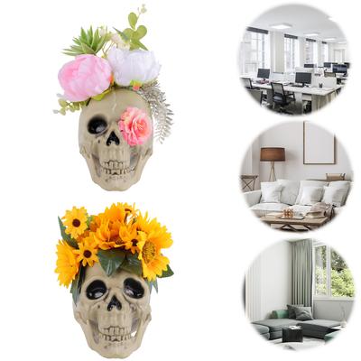 Flower Skull Table Decor Creative Simulated Flower Skeleton Ornament Decorative Skull Bone Sculpture for Festival Holiday