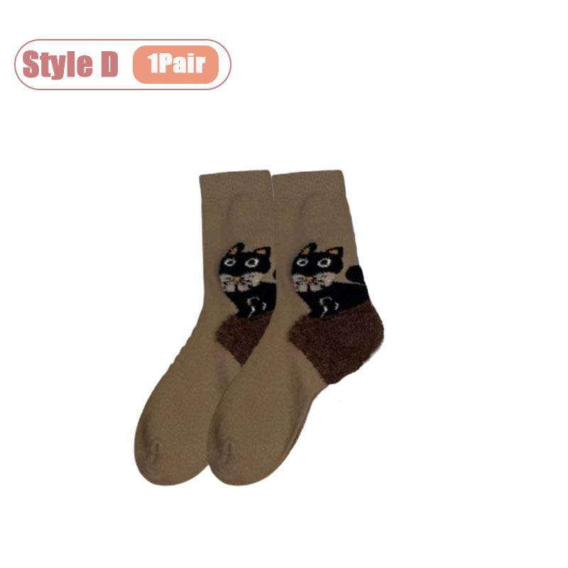 

Boneless Cat Feather Yarn Socks High Tube Stackable Design Breathable Warm Winter Cartoon Womens Mid Calf Ankle Socks One Size