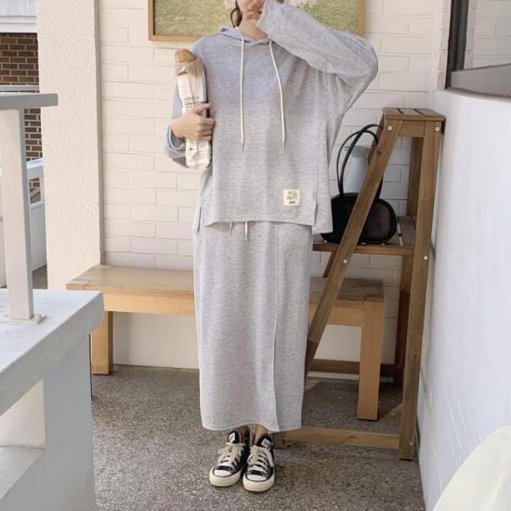 New Arrivals Open Run Hoodie Sweatshirt Spring Side Slit Waistband Skirt Setup