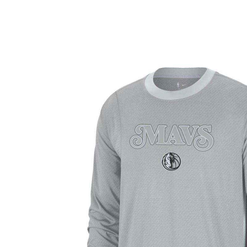 Nike X NBA Dallas Mavericks 2024/25 City Edition Pre-Game High-Performance Pullover Long Sleeve Basketball Shirt Men tops Silver FZ0089-007
