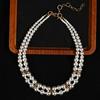 Vintage Multi-layer Diamond-encrusted Pearl Necklace, French Retro Light Luxury Sweater Chain, Elegant Woman