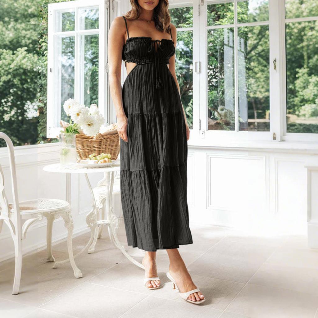 Women's Tank Dress Summer Spring Pleated  Boho Dress Cute Sleeveless Flowy Beach Straight T-Shirt Tank Dress Round Neck Dress