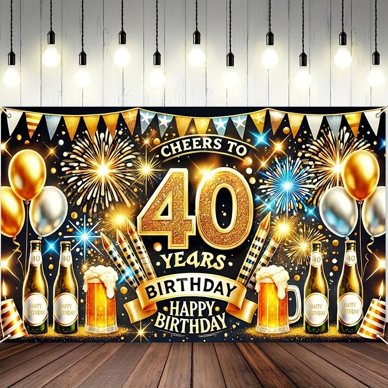 Bannière de célébration du 40e anniversaire - ballons dorés et argentés, bière, design feux d'artifice - S