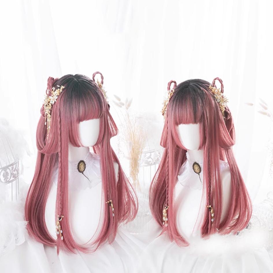 Synthetic Wig Lolita Cosplay Double Ponytail Long Straight Hair Anime Game Cosplay Hair Extensions Halloween Christmas Dress Up