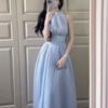 French blue neck sling dress women's summer new small seaside vacation fairy dress