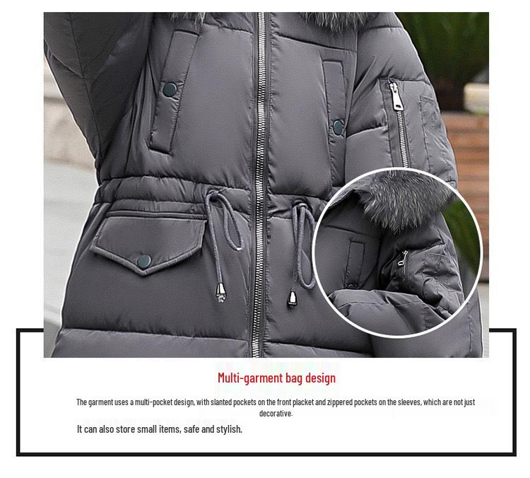 2025 Winter European Style Hooded Mid-Length Fur Collar Women's Cotton Jacket
