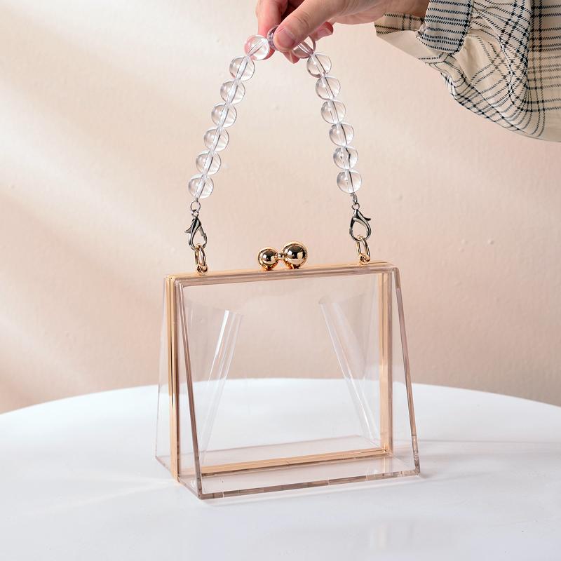 

Handmade Beaded Bag Transparent Acrylic Handbags Luxury Designer Party Evening Clear Clutch Unique Shaped Crossbody Shoulder Bag