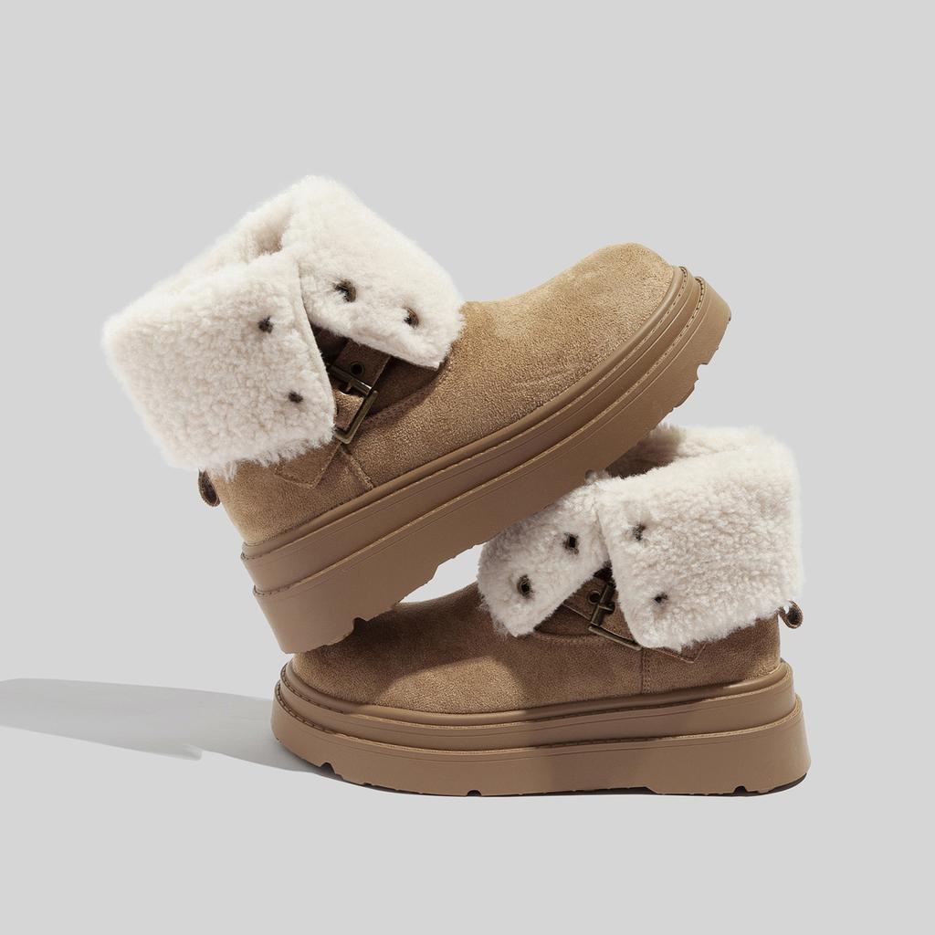 Belle velvet thick-soled snow boots medium tube winter warm thickened stacked wear ankela red shoes