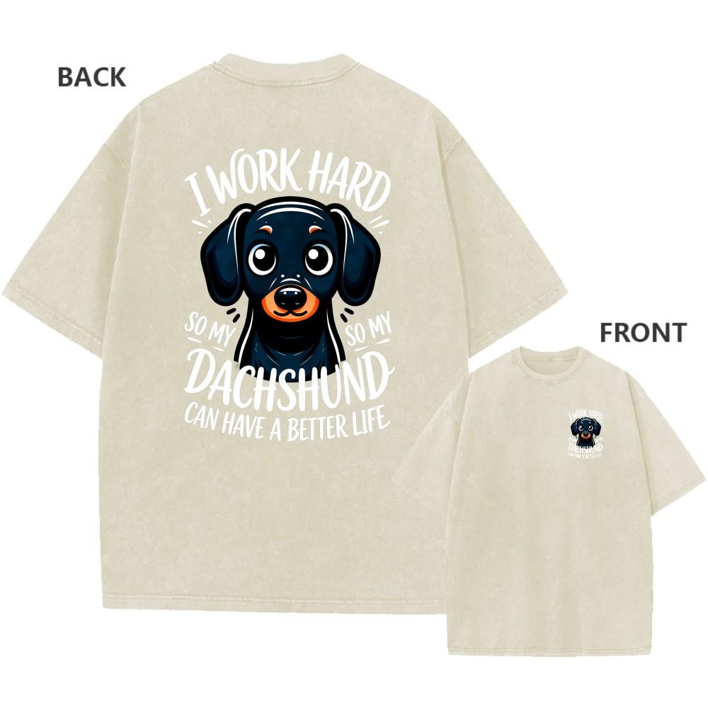 Mens Oversized Acid Wash Vintage Cotton Dachshund Better Life Graphic TShirt