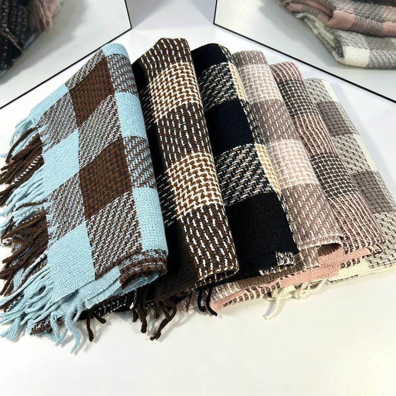 Autumn and winter plaid scarf women's imitation cashmere shawl light luxury high-end couple versatile warm thickened scarf