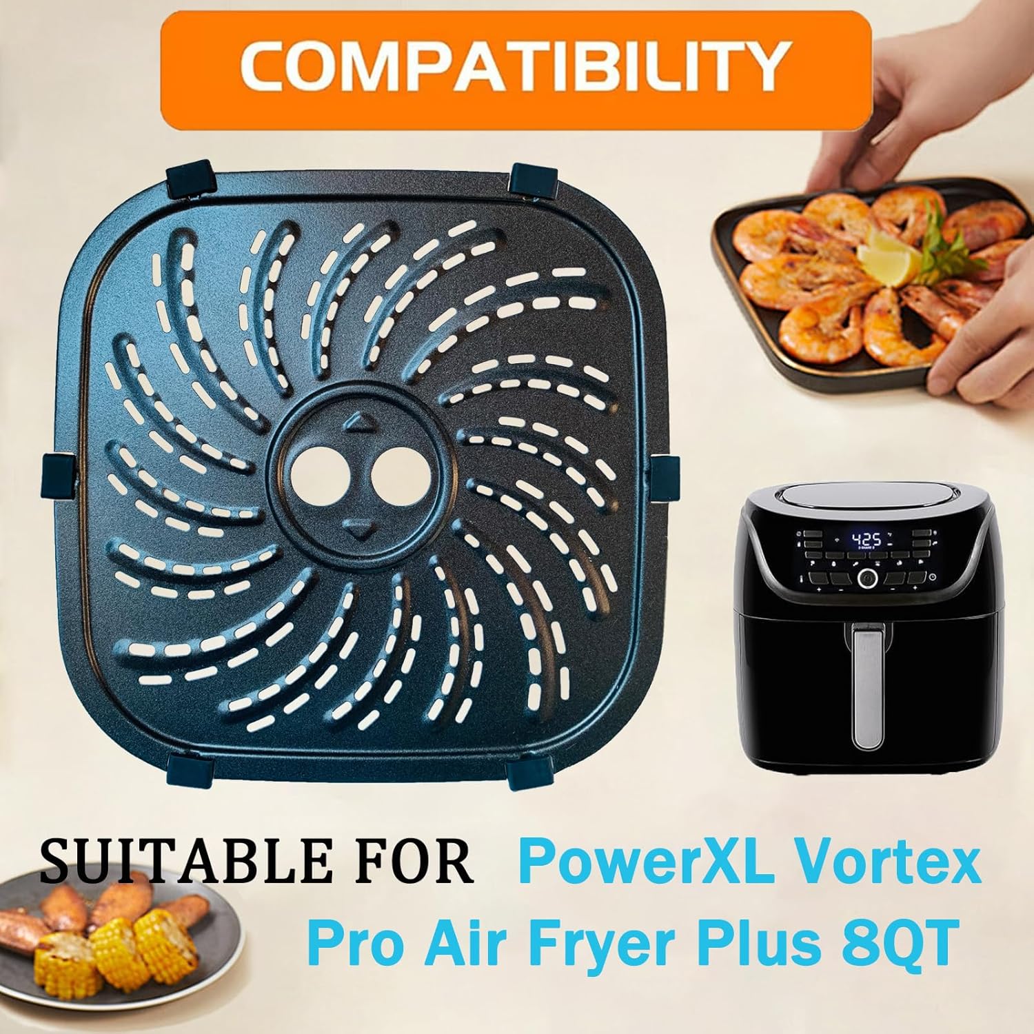 

8QT Сковорода-гриль для аэрофритюрницы PowerXL Vortex Pro Air Fryer Plus, Премиальная антипригарная форма для аэрофритюрницы, поддон для хрустящей корочки, решетка-гриль, вставка, решетка, полка для