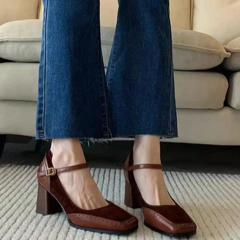 

2025 Новая Мода Французский Стиль Женские Черные Туфли-Лодочки с Квадратным Носком на Массивном Каблуке и Толстой Подошве, С Пряжкой, Слипоны, Винтажные Сандалии для Леди 41