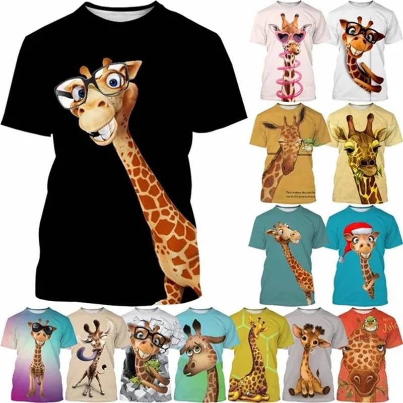 Giraffe Print Children s T-Shirt Cute 3D Boys  Casual Cartoon Animal Short-Sleeve Top 110