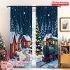 2pcs 2D Flat Printing Merry Christmas Popular Window Curtains Christmas Village Train Tree Polyester Without Electricity Party &