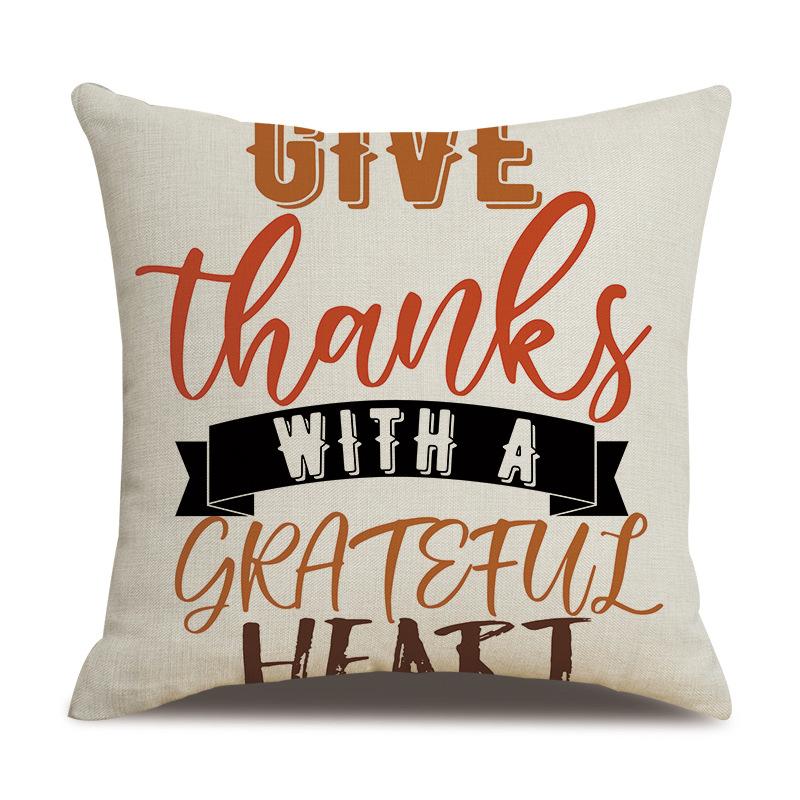 Thanksgiving Linen Pillowcase Autumn Pumpkin Print Pillow Cushion Cover
