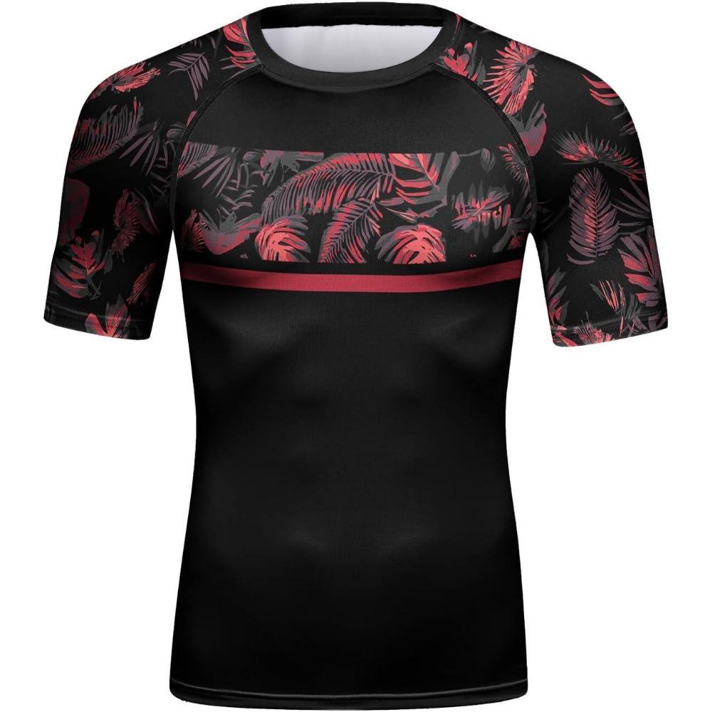 Red Plume Mens 3D Digital Printing Short Sleeve T-Shirt Outdoor Running Yoga Fitness Tight Shirt for Men