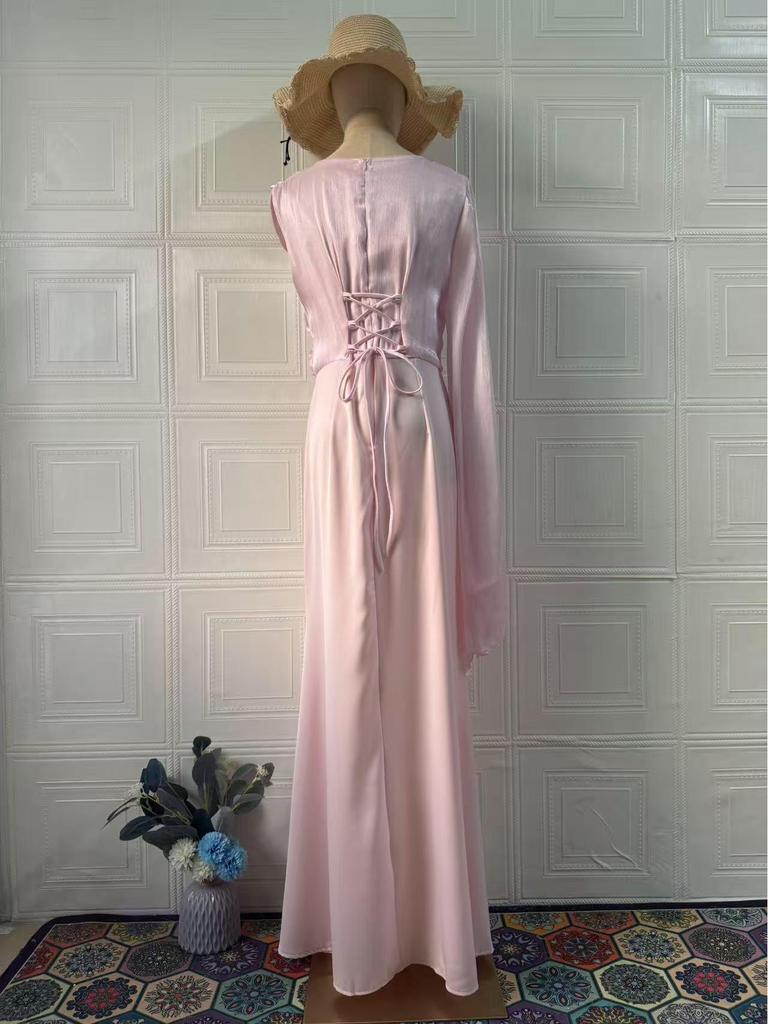 Luxury Spring 2025 Long Sleeve Silky Flowing Slim Fit Dress for Women
