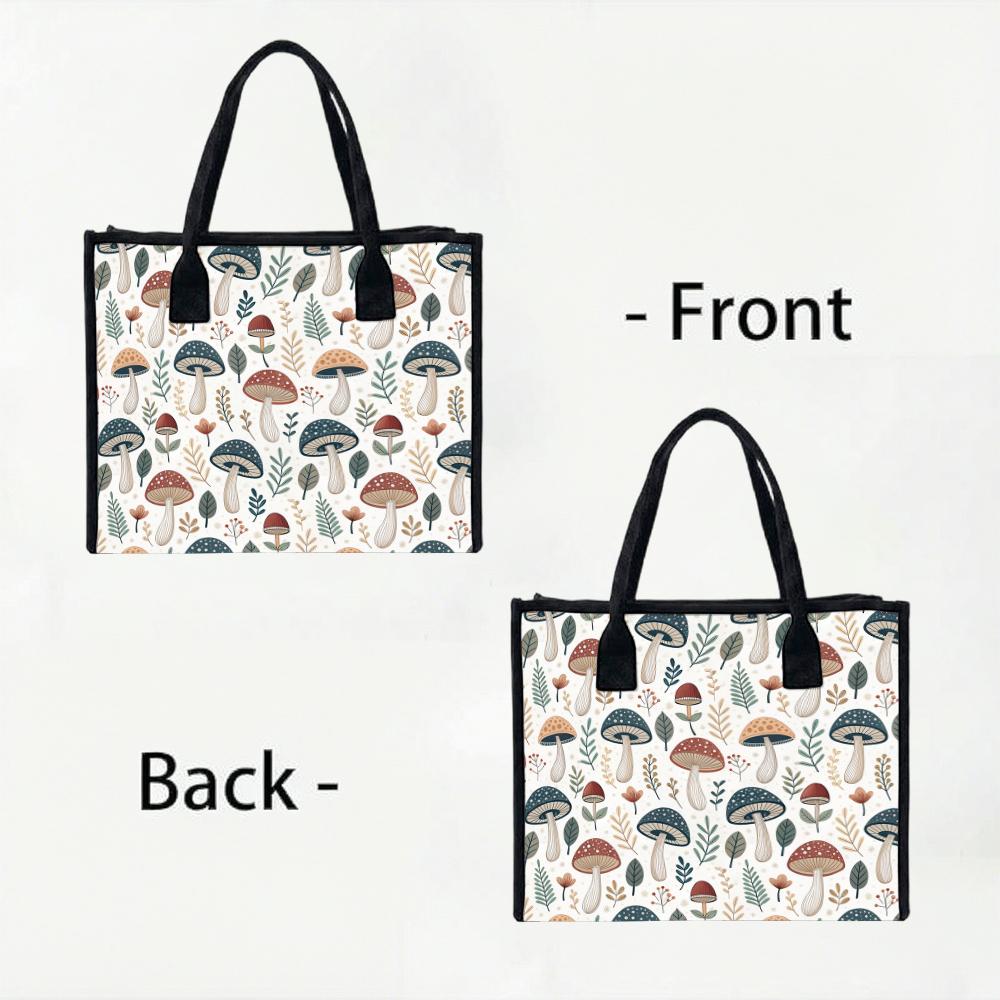 Cute Mushroom Print Casual Tote Bag Large Capacity Daily Portable Shopping Handbag for Women