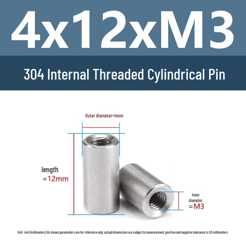 304 Stainless Steel Internal Thread Cylindrical Locating Pin (Sizes M4-M10)