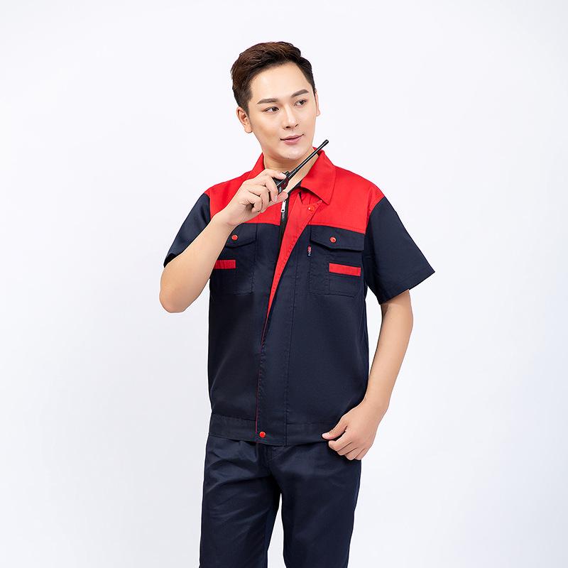 Men's Summer Color Block Short Sleeve Auto Repair Workwear Overalls Set