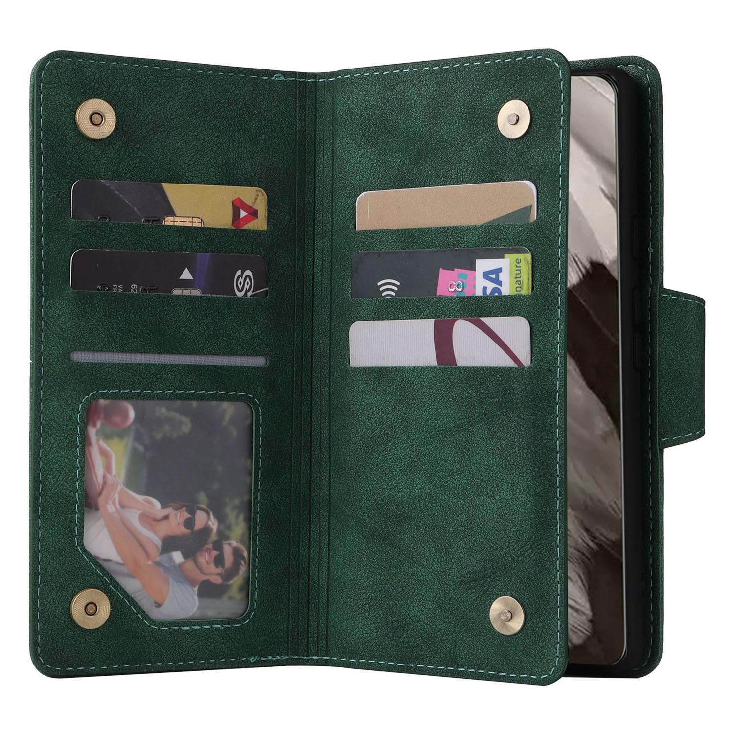 

For Google Pixel 8 Stand Cell Phone Cover Wallet Rivet Decor PU Leather Phone Case Green