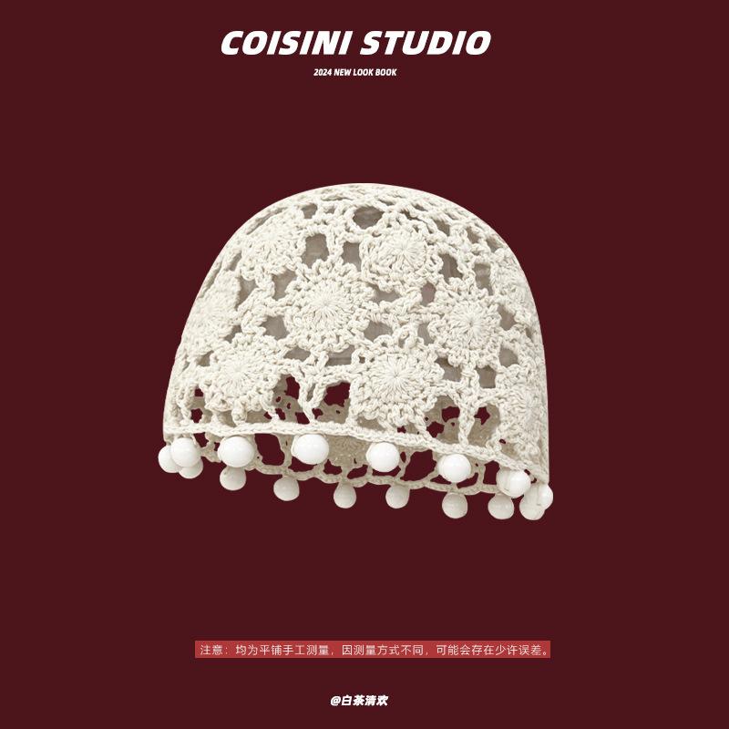 Fashion Handwoven Hollow Baotou Hat Women's Crochet Ethnic Style Tassel Ear Protector Strap Sleeve Knitted Hat