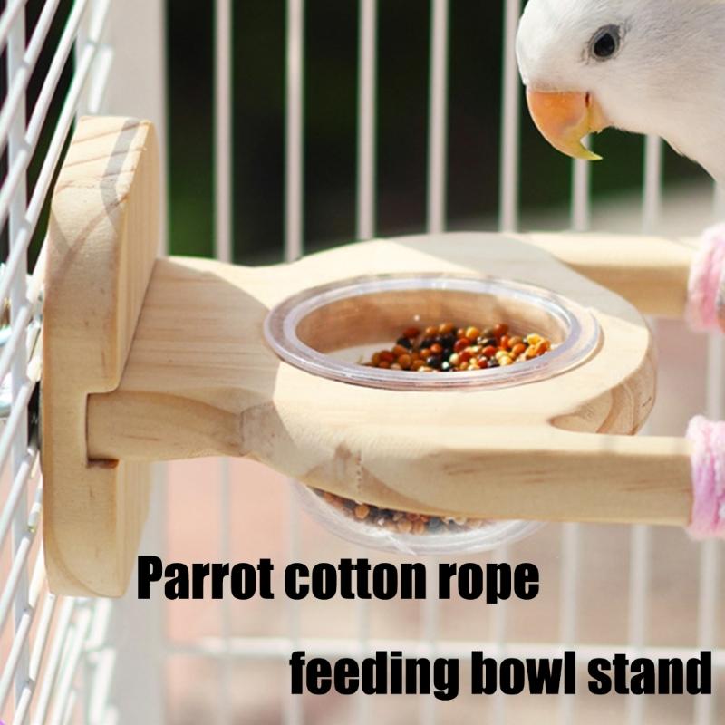 Natural Wood Parrot Stand Multifunctional Feeding Accessory Includes Feeding Bowl For Conures Lovebirds Finches