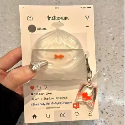 Silikonová taška na zlatou rybku s přívěskem Bezdrátové pouzdro na Bluetooth sluchátka Vhodné pro Airpods1/2/3/4/pro Módní sluchátkové příslušenství