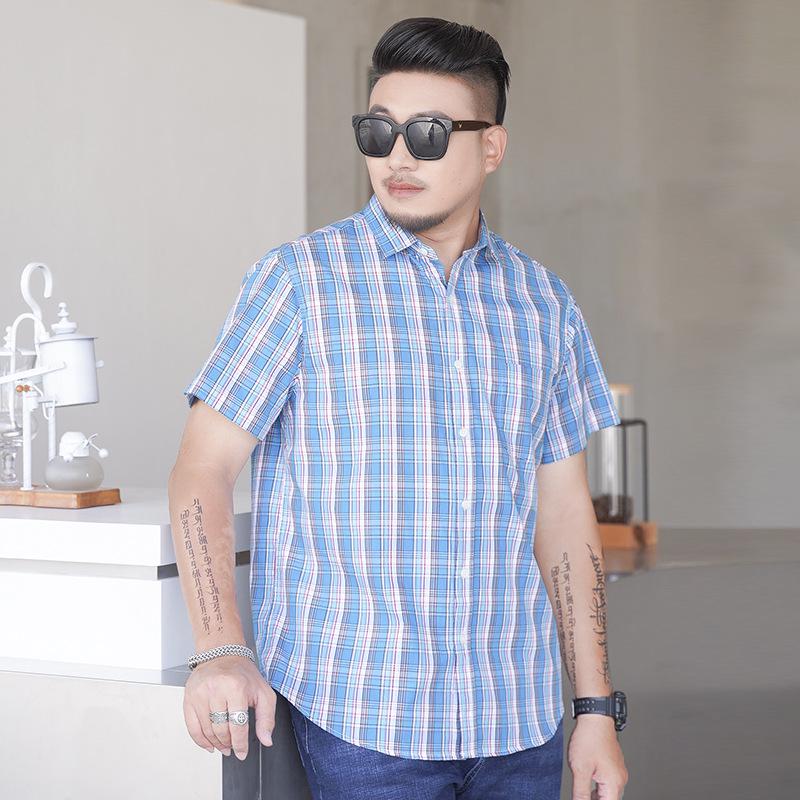 Plus Size Men's Plaid Short Sleeve Shirt - Loose Fit