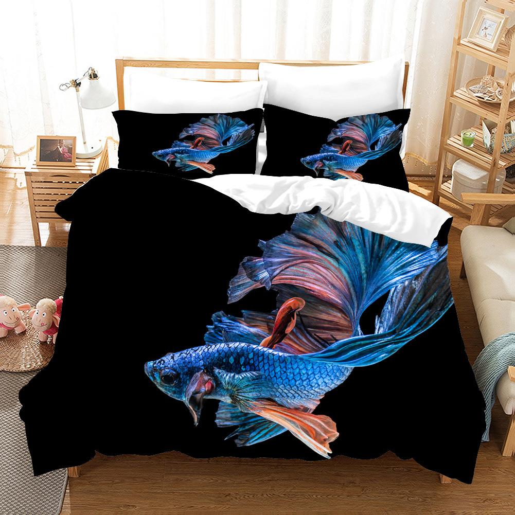 Golden Fish Duvet Cover Set King Size Comforter Cover 3D Print Orange Fishes Lucky for Kids Boys Girls Men Polyester Bedding Set