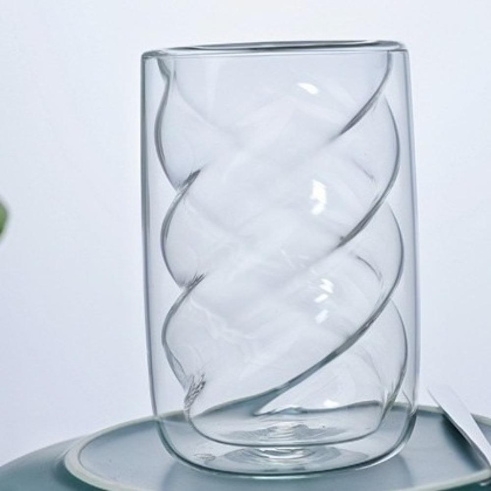 

Transparent Double-Walled Coffee Cup Twist Design Glass Cup Drinkware Beer Cup Office 4.72x2.95 in