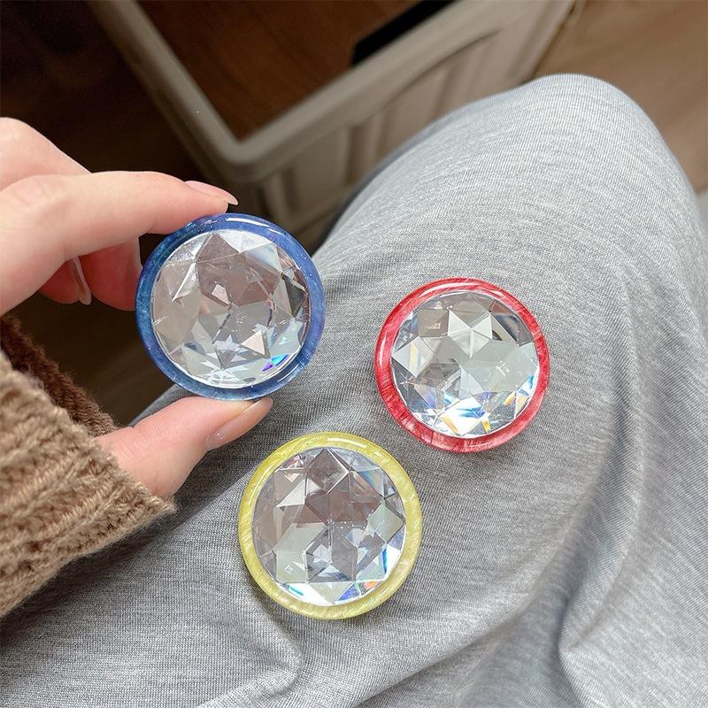 Xiaoqing Fresh Air Creative Big Round Diamond Gem Mobile Phone Airbag Holder Desktop Watching Drama Back Sticker Women'S Ring Retractable