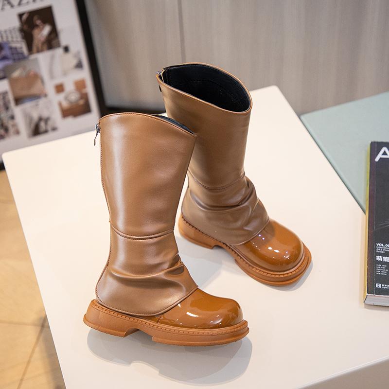 2024 New Simple Non-slip Children Fashion Versatile Soft Girls High Boots Chic PU Back Zipper Unique Elegant Kids Princess Boots
