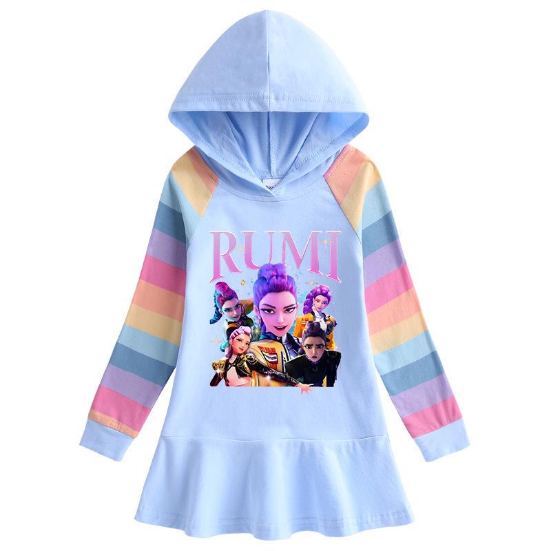 Spring & Autumn K-pop Demon Hunter Girl Hooded Rainbow Princess Dress
