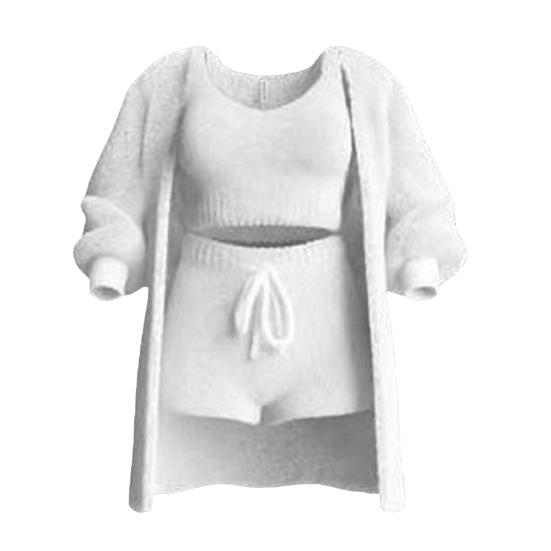 4 Pcs/Set Women Vest Shorts Coat Pants Set Long Sleeve Thick Coat Round Neck Sleeveless
